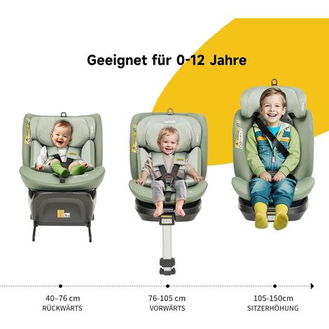 Siège auto enfant pivotant 360° ISOFIX i-Size 40-150 cm vert, inclinable, moderne FLORAGRACE (1/5)