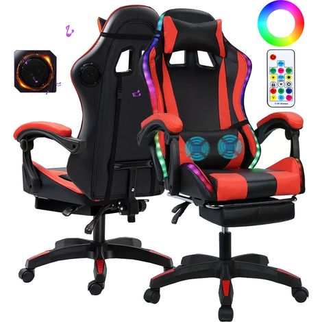 Gaming-Stuhl – Ergonomischer Bürostuhl mit Fußstütze, höhenverstellbar, ausziehbarer Rückenlehne, Handlauf-Design (1/5)