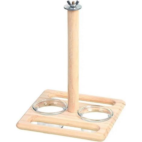 Mangeoire en bois pour oiseaux, à suspendre en cage, avec perchoir pour perruches calopsittes. Facile à installer. (1/5)