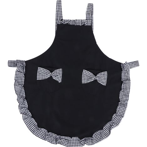 Tablier Vintage Femme Mignon avec Noeud Papillon, Dentelle et Poche pour Cuisine - Noir (1/5)