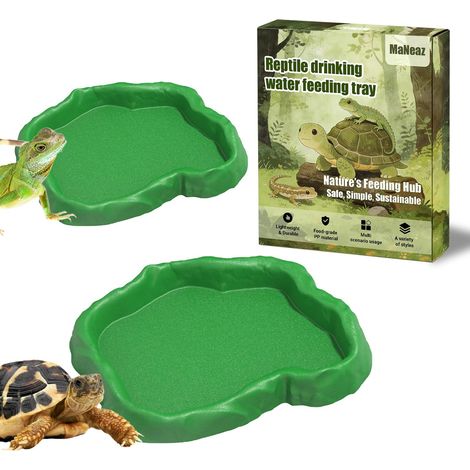 Lot de 2 gamelles d'eau et de nourriture pour reptiles coupelles d'alimentation en résine pour tortue lézard gecko araignée et grenouille accessoire pour vivarium (1/5)