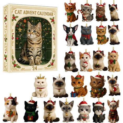 Kerstkat-adventskalender met verrassingsfiguren – Kerstboomhangers in cartoonstijl (katten) – Aftelkalender voor Kerstmis (1/5)