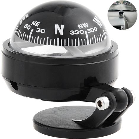 Boule de Boussole de Navigation pour Tableau de Bord de Voiture, Outil de Guidage de Direction en Plastique, Camping Randonnée Noir 7.5x6x6cm 68g (Black).