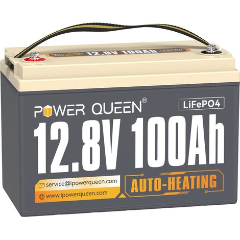 Power Queen – Batterie lithium 12V 100Ah 1280Wh – Auto-chauffage jusqu'à -20°C – LiFePO4 pour bateau, camping-car, solaire – 100A BMS (1/5)