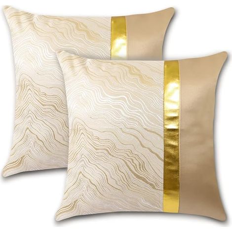 Lot de 2 Housses de Coussin Fild'or Ondulé Beige, Taie d'Oreiller Décorative pour Salon, Chambre et Maison   45x45cm