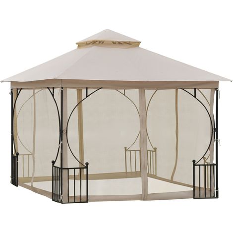 Gazebo da giardino 295 x 295 x 275 cm con doppio tetto e zanzariera HOMVRA (1/5)