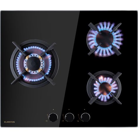 Klarstein Goldflame 3 - Piano cottura a gas a 3 fuochi, bruciatori in ottone, vetroceramica