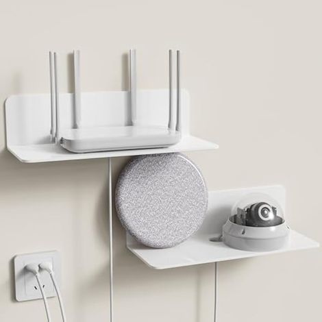 Étagère murale en acrylique, étagères flottantes sans perçage, petites étagères auto-adhésives avec clips pour câbles, pour salle de bain, chambre, cuisine, bureau (1/4)
