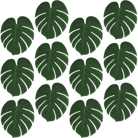 12pcs Feuilles Artificielles de Monstera Vertes en Tissu Décoratives pour Fête Tropicale, Effet Décoratif Réaliste, pour Salle à Manger ou Parc (1/5)