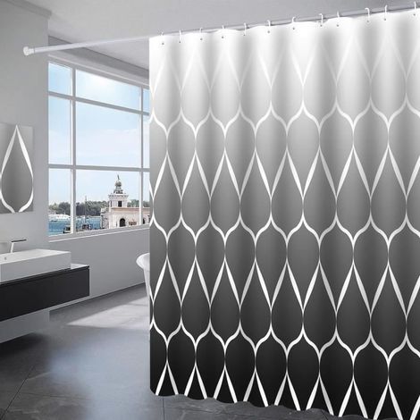(Verlaufendes Schwarz) Duschvorhang, SDLOGAL, aus wasserdichtem Polyestergewebe, maschinenwaschbar, mit 12 Ringen (Verlaufendes Schwarz, 180 x 200 cm) (1/4)