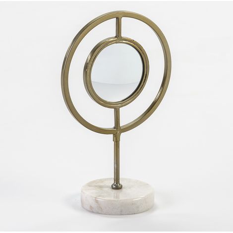 Centre de Table 22x13x36 Miroir/Marbre Blanc/Métal Doré