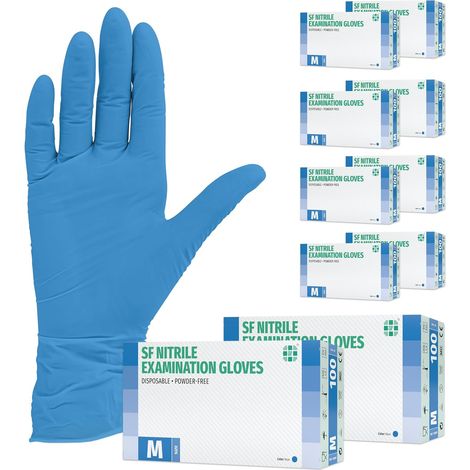Gants nitrile M bleus – 1000 (10x100) gants jetables, non poudrés, sans latex, résistants, pour la cuisine, l’usage médical, le ménage, la mécanique, le tatouage, la coiffure, l’usage alimentaire (1/5)