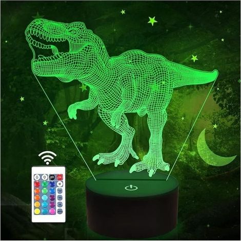 Lamp of bedside child dinosaure,Gifts of holidays for garcons and filles 3D illusion night dinosaure 16 colors LED light (1/4)