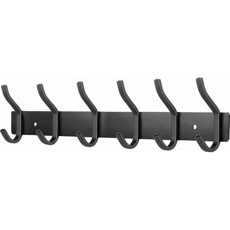Porte Manteau Mural de 6 Crochets, Patères Porte Manteaux Crochet Mural pour Serviettes en Acier Inoxydable (Noir Mat, 6 Crochets) (1/5)
