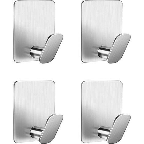 Selbstklebende Haken für Wandgarderobe, selbstklebender Handtuchhalter, Handtuchhaken für Bad und Küche, kein Bohren erforderlich, Edelstahl, Silber (1/5)