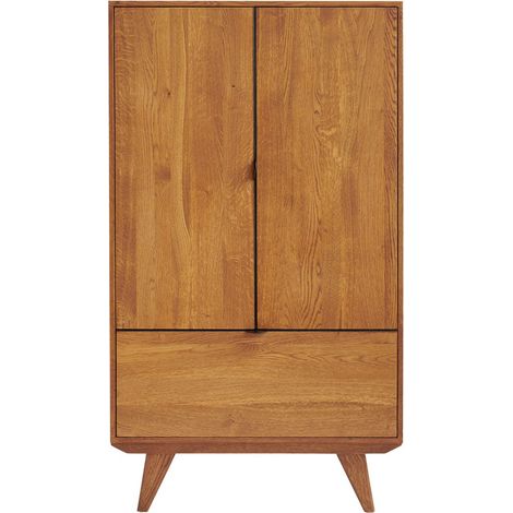 Buffet haut rétro en bois 2 portes 1 tiroir L80 H140 noir - MALLET (1/5)