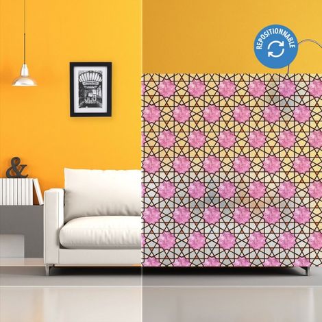 DIMEXACT - Film électrostatique décoratif à rosaces roses - 120 cm x 0.5 m - En Rouleau (1/3)