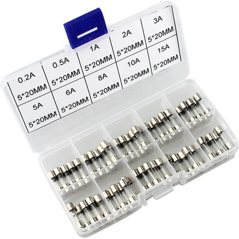 Sollbry 100x Ensemble de fusibles en verre à soufflage rapide, 20 x 5mm, kit de fusibles à soufflage rapide avec boîte à fusibles en plastique transparent (1/5)