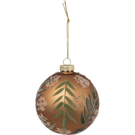 Boule de noël feuilles marron en verre 90mm - Feeric lights & christmas