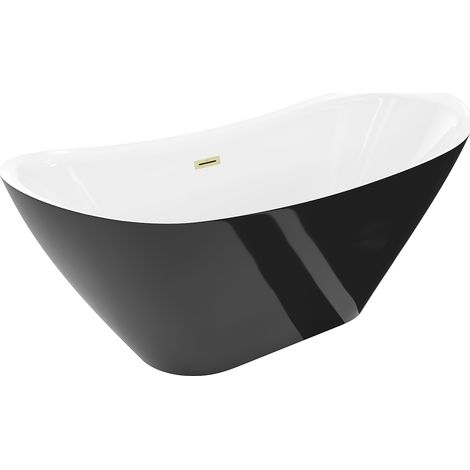 Mexen Lotos freistehende Badewanne 180 x 75 cm, weiß/schwarz, Überlauf gold gebürstet - 52051807775-55 (1/3)