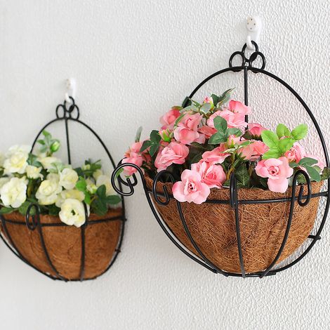 Jardinière demi-ronde murale, pot de fleurs d'extérieur en noix de coco, décoration de jardin