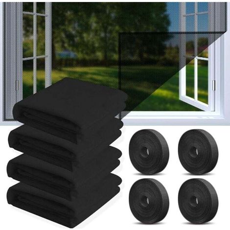 Enowelir Cuttable Window Mosquito Net with Adhesive Strip, Black Insect Net 130x150 cm, 4 Pieces (1/4)