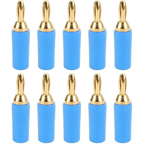 10 Stück J.10007 2,5 mm Bananenstecker aus Messing, vergoldet, Instrumenten- und Prüfstecker, blau