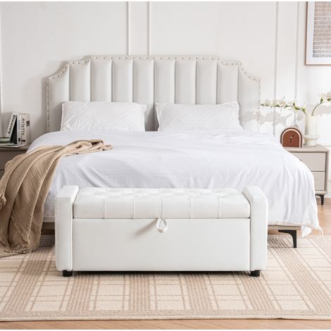 Panca contenitore rettangolare in PU bianco, 122 x 45 x 47 cm DESVIAE (1/5)