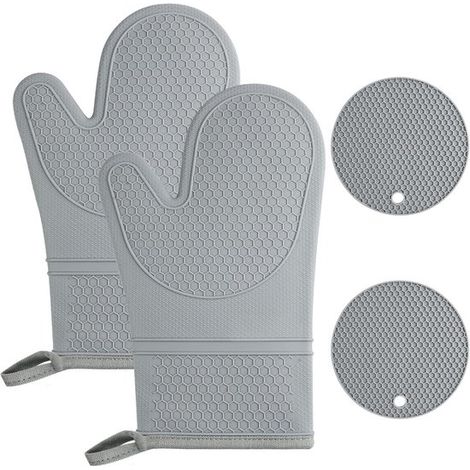 paio di guanti da cucina in silicone con 2 presine, guanti da forno resistenti al calore fino a 240 °C, guanti da cucina antiscivolo per grigliare, per uso in cucina. (1/5)