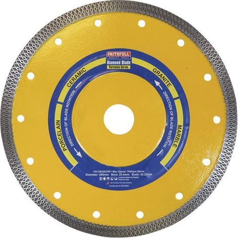 Faithfull Porcelain Diamond Blade 200mm x 25.4mm - Wet and Dry Tile and Stone Cutting