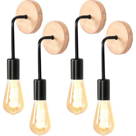 Lot de 4 appliques murales en métal, appliques murales d'intérieur industrielles, ampoule non incluse, applique murale Vintage E27, luminaire moderne (1/5)