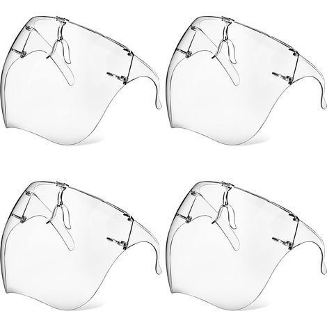 Lot de 4 masques de protection avec lunettes, antibuée, transparents, réutilisables, en plastique, anti-éclaboussures, pour femmes, hommes et enfants