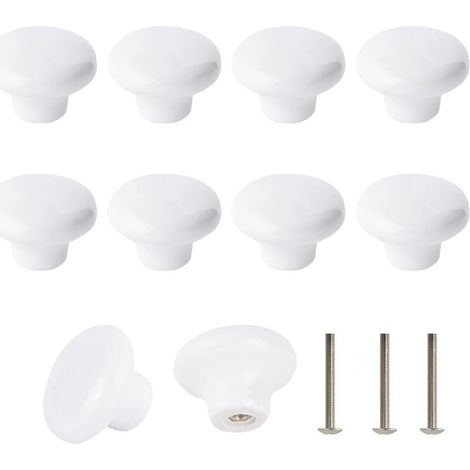 Lot de 10 Bouton En Céramique Blanc, Céramique Poignée Porte, Rétro Rond En Céramique Armoire Tiroir Cuisine Poignée De Traction 32mm Avec 3 tailles de vis (1/4)