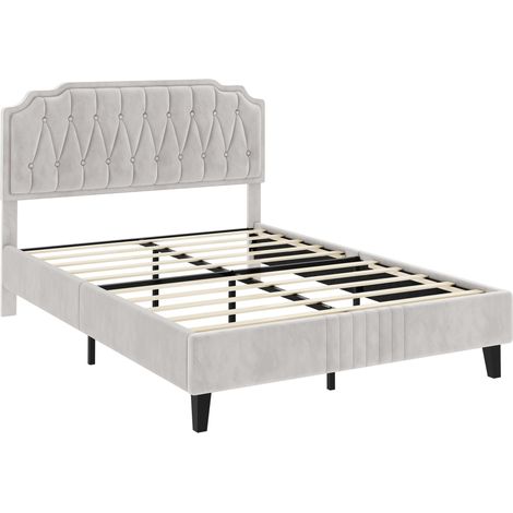 Yaheetech Letto con Testiera Imbottita 31 cm Altezza Regolabile Telaio con Rete a Doghe in Legno e Metallo Beige 140 x 200 cm