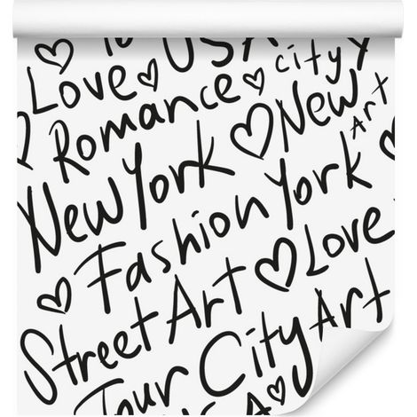 Papier peint typographique blanc New York pour salon et chambre 50x1000 cm (1/5)