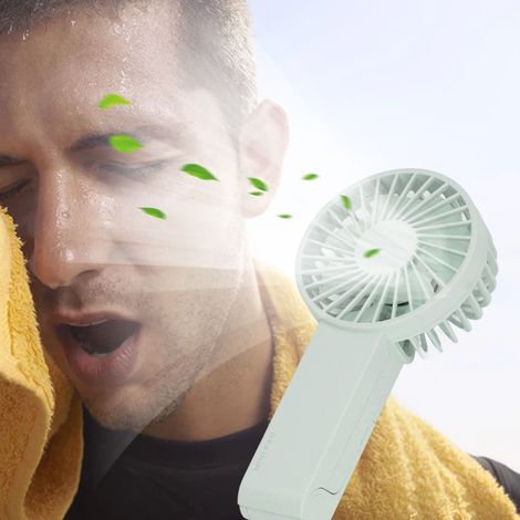 Ventilateur électrique pliable sur pied, mini ventilateur électrique portable, ventilateur électrique de poche, rechargeable par USB, vert. (1/5)