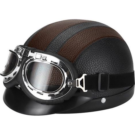 Casco da moto vintage, casco da scooter, casco da chopper, casco da moto con visiera aperta e occhiali di protezione UV (1/5)