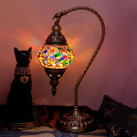 Lampe de table en mosaïque exotique turque avec lampe rétro de style marocain fait à la main Lumières décoratives pour la chambre à coucher Noël Halloween Office Art Decor (1/4)