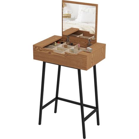 Table à maquillage avec miroir inclinable 16 compartiments industriel bois acier 60x40x90 cm (1/5)
