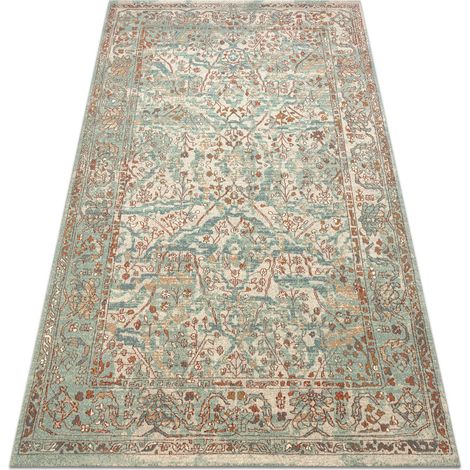 Tappeto in lana SOHO 477.04.LA400 OSTA - Ornamento, cornice, naturale verde / beige green 135x200 cm