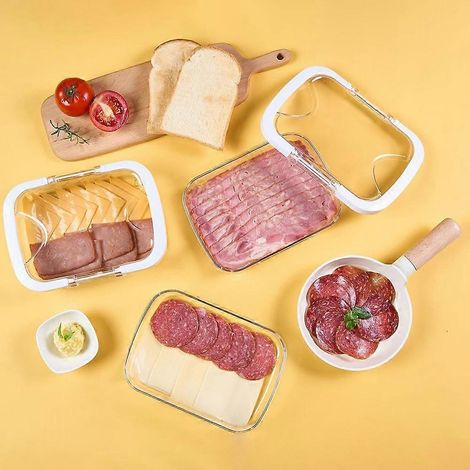 Lot de 3 boîtes de conservation pour viande avec couvercles hermétiques, empilables, adaptées à la conservation de la charcuterie au réfrigérateur. (1/3)