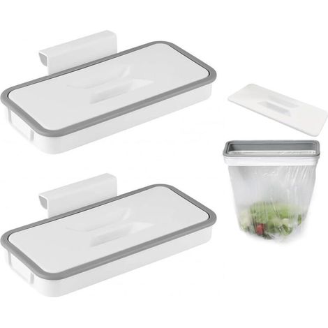 2er-Pack Müllsackhalter, Campingzubehör, hängender Mülleimer, faltbarer Mülleimer, Küchenzubehör, Campingzubehör, tragbarer Mülleimer mit Deckel (weiß)