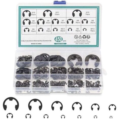 Assortiment de 420 Circlips en E - JINFGERNE - Anneaux de Retenue en Acier à Ressort, Idéaux pour Fixation de Roulements, Engrenages et Poulies, 13 Tailles Disponibles (1/5)