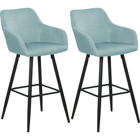 Set di 2 sgabelli da bar in velluto azzurro con seduta imbottita con braccioli e gambe in metallo Casmalia