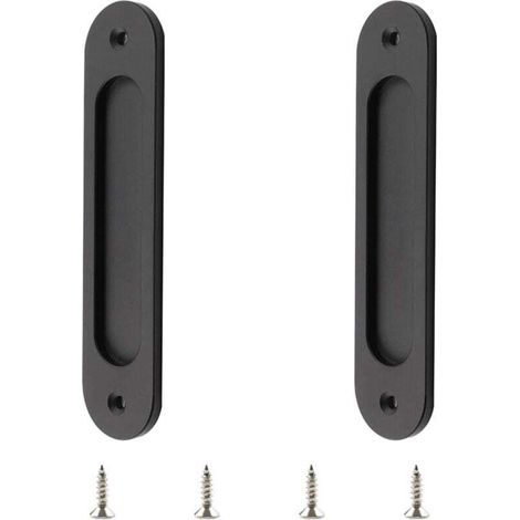 Juego de 2 tiradores ovalados empotrados para puertas correderas - Negro mate - Aleación de aluminio - Para puertas correderas tipo granero - Crezuo