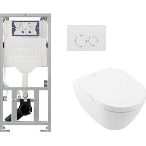 Villeroy & Boch Subway 2.0 DirectFlush Pack WC avec abattant de luxe softclose Saniclass, réservoir Geberit et plaque de commande QeramiQ avec boutons