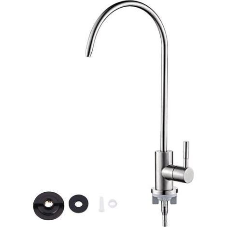 Grifo de acero inoxidable cromado de 1/4" con filtro de agua potable de cuello de cisne por ósmosis inversa para cocina -Crezuo