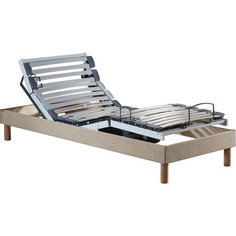 Lit électrique de relaxation multi lattes lisse Beige 90 x 190 cm