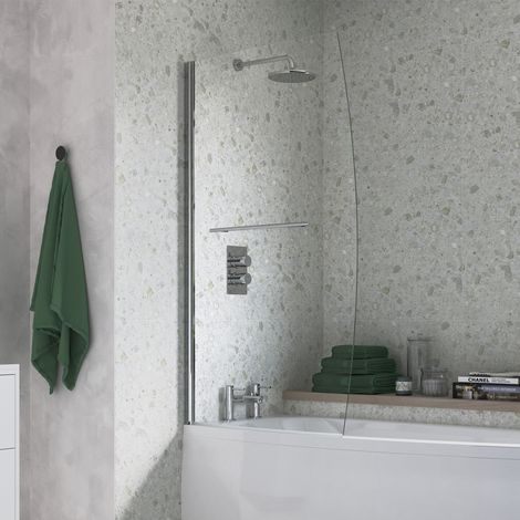 Signature Spacesaver Sail Hinged Bath Screen with Rail 1500mm High x 900mm Wide - 6mm Glass (1/2)