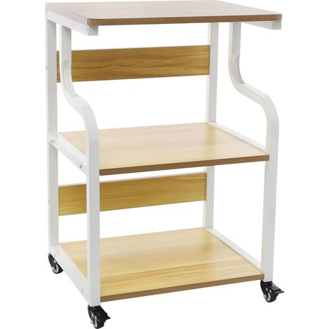 Table d'imprimante à 3 niveaux avec roues 50 x 40 x 74,5 cm Chariot d'imprimante pour maison, bureau, (blanc + lumière couleur noyer) (1/5)